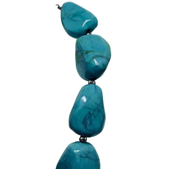 Robert J Graziano Chunky Faux Turquois And Silver Tone Necklace (5804) - Picture 4 of 7